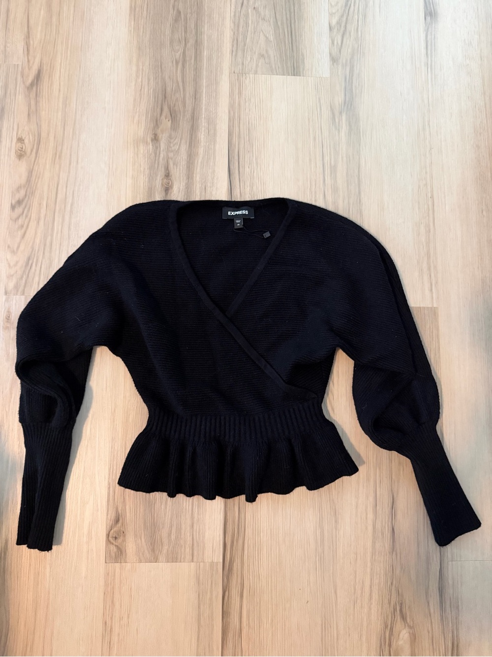 Express Black Wrap Peplum Sweater - Women
